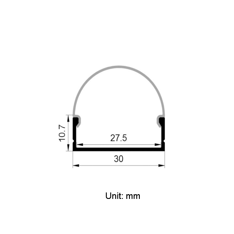 LED Aluminum Profile With PC Arc Diffuser For 20mm Addressable LED Strips